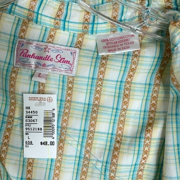 Panhandle Slim Women’s L Western Snap-Button Shirt – Green Plaid, NWT - Picture 8 of 11